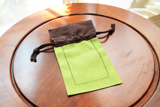 Hemstitch sachet bag, multi color, hot green & brown top - Click Image to Close